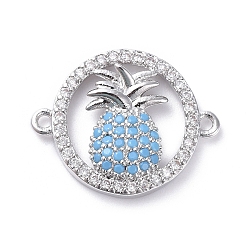 Платина Соединители из латуни с микропаве и кубическим цирконием, кольцо и ананас, бирюзовые, платина, 15x19x3 мм, отверстие : 1.2 мм