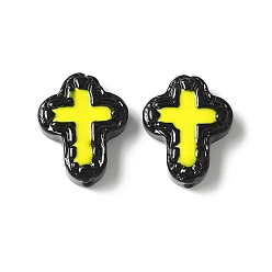 Черный Бусины из стеклянной эмали, окрашенные методом запекания, бусины ручной работы, крестик, чёрные, 14.5x11.5x4 мм, отверстие : 1 мм