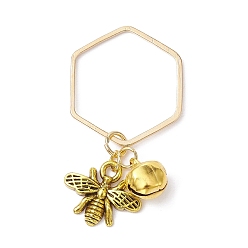 Platinum & Golden Alloy Bees and Iron Bell Pendant Decoration, with Brass Hexagon Ring, Platinum & Golden, 39mm, 2 colors, 10pcs/color, 20pcs/set