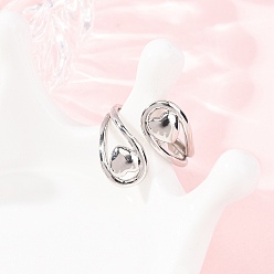 Платина Латунные манжеты с открытыми кольцами, сердце, без кадмия и без свинца, стойки покрытие, долговечный, платина, 20.5 мм, размер США 6 (16.5 мм)