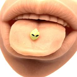 Зелено-Желтый Светящийся инопланетянин 304 нержавеющая сталь с кольцами для языка из смолы, цвет нержавеющей стали, зеленый желтый, 12 мм