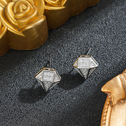 Silver Brass Micro Pave Cubic Zirconia Stud Earrings for Women, Diamond, Silver, 0.47 inch(1.2cm)