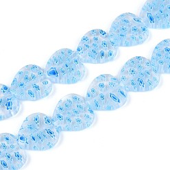 Светло-Голубой Ручной работы тысячецветник стеклянные бусины нитки, сердце, Небесно-голубой, 17~18x17.5x4~4.5 мм, отверстие : 0.8 мм, около 21~22 шт / нитка, 13.78~14.37'' (35~36.5 см)