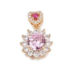 Сливовый Латунные микро проложить кубического циркония подвески, круглый с сердечками, долговечный, без свинца и без кадмия, слива, 22x14.5x7.5 мм, отверстие : 3.5x1.8 мм