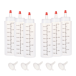 White Plastic Squeeze Bottles, with Graduated Measurements and Lid, Mini Transparent Plastic Funnel Hopper, White, 151.5x50.5mm, Capacity: 250ml(8.45 fl. oz)