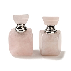 Розовый Кварц Флаконы для духов с капельницей из натурального розового кварца, с цветным тоном нержавеющей стали 304 фурнитура из нержавеющей стали, спа ароматерапия эфирное масло пустая бутылка, 3.2~3.25x3.5x5.95~6 см