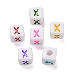 Letter X Непрозрачные акриловые бусины, Эмаль стиле, куб с письмом, Письмо X, 10x9.5x9 мм, отверстие : 3.8 мм, Около 560 шт / 500 г