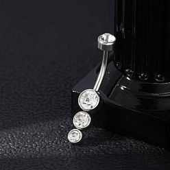 Плоский Круглый 304 Кольца для пупка в форме изогнутой штанги из нержавеющей стали с прозрачным кубическим цирконием, цвет нержавеющей стали, плоско-круглые, 30 мм, штифты : 1.6 мм, Руководитель: 4.5x5 mm