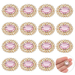 Розовый 15шт 1-отверстие цинковый сплав стержень кнопки, со стразами, овальные, светло-розовый, 23.5x18.5x10 мм, отверстие : 2 мм