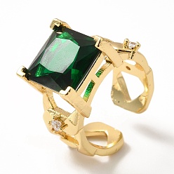 Зеленый Квадратное открытое кольцо-манжета с кубическим цирконием, настоящее 18k позолоченное латунное кольцо-солитер для женщин, без свинца и без кадмия, зелёные, размер США 7 1/4 (17.5 мм)