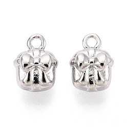 Платинированный Латунные подвески, бантик с подвесками в виде коробочек, Реальная платина, 9.5x7x6 мм, отверстие : 1.2 мм