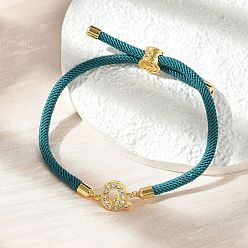 Letter Q Регулируемые браслеты из нейлона, латунные микропаве кубические цирконии буквы подвески ювелирные изделия для женщин мужчин, стойки покрытие, долговечный, Буква Q, 1/8 дюйм (0.3 см), внутренний диаметр: 2-5/8 дюйм (6.6 см)