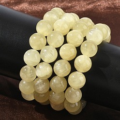 Golden Silk Jade Натуральные золотистые шелковые нефритовые круглые браслеты из бусин на эластичной основе для женщин, бусины : 12 мм, внутренний диаметр: 2.01 дюйм (5.1 см)