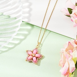 Бледно-Розовый Ожерелья в форме звезды из стеклянного бисера ручной работы и синтетических бусин императорской яшмы, окрашенных в черный цвет, для женщин, золотые, розовый жемчуг, 17.80 дюйм (45.2 см)