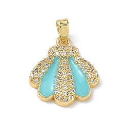 Shell Shape Brass Enamel Pendants, with Rhinestone, Golden, Shell Shape Charms, 17x15.5x3mm, Hole: 4.5x2.5mm