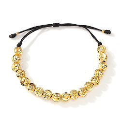 Настоящее золото 18K Плетеные браслеты из латунных бусин в европейском стиле, плетеные браслеты из полиэфирного шнура для женщин, рондель, реальный 18 k позолоченный, внутренний диаметр: 11 дюйм (28 см)