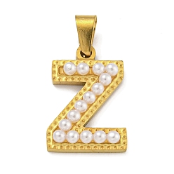 Letter Z Ионное покрытие (ip) 304 подвески из нержавеющей стали, с ABS имитации жемчуга, Письмо Z, 17x12x3 мм, отверстие : 6x3 мм