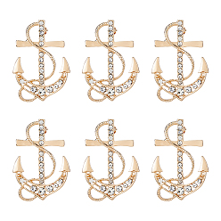 Light Gold 6шт. значки с якорем из сплава со стразами для рюкзака и одежды, золотой свет, 37x25.5 мм