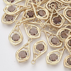 Camel Faceted Glass Pendants, with Eco-Friendly Alloy Open Back Settings, Nickel Free, Teardrop, Light Gold, Camel, 21x11x3.5mm, Hole: 1.6mm