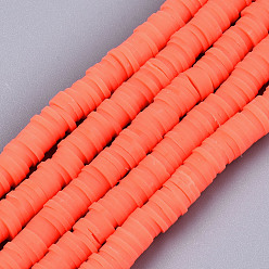 Tomato Handmade Polymer Clay Beads Strands, for DIY Jewelry Crafts Supplies, Heishi Beads, Disc/Flat Round, Tomato, 6x0.5~1mm, Hole: 1.8mm, about 290~320pcs/strand, 15.75 inch~16.14 inch(40~41cm)
