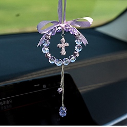 Cross Подвесные украшения из стекла и страз, для украшения зеркала заднего вида автомобиля, фиолетовые, крестик, 140 мм