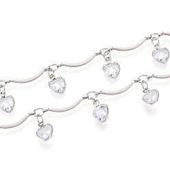 Платина Цепи из латуни и стекла с фестончатыми прутьями, с сердцем очарование, пайки, с катушкой, платина, 15.5x1.8 мм, около 32.81 футов (10 м) / рулон
