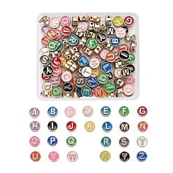 Couleur Mélangete 104pcs 26 perles d'émail en alliage de couleurs, sans cadmium et sans nickel et sans plomb, plat rond avec initiales, or et de lumière, couleur mixte, 8x4mm, Trou: 1.5mm, 4 pcs / couleur