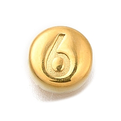 Золотой Вакуумное покрытие pvd 201 шарики из нержавеющей стали, плоские круглые с номером 6, золотые, 7x3.5 мм, отверстие : 1.5 мм