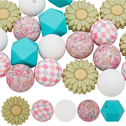 (52) Непрозрачная лаванда 30 шт. 5 стили, экологически чистые силиконовые фокальные бусины пищевого качества, разнообразные, разноцветные, 14~19.5x14~19.5x7.5~15 мм, отверстие : 2~2.5 мм, 60 шт / стиль
