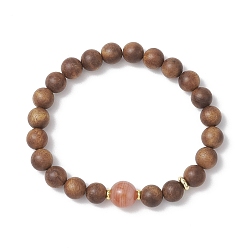 Натуральный Агат Женские браслеты из натурального сандалового дерева и агата с круглыми бусинами, внутренний диаметр: 2 дюйм (5.2 см)