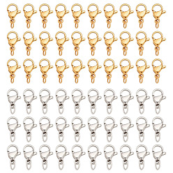 Золотой & Цвет Нержавеющей Стали 60шт 2 цвета 304 застежки-карабины из нержавеющей стали, с целью перехода в кольце, золотые и нержавеющая сталь цвет, 10x7x3 мм, отверстие : 3.2 мм, Перейти кольцо: 5x0.6 мм, 30 шт / цвет