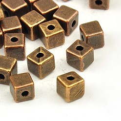 Красная Медь Сплавочные овальные бусины тибетского стиля , без кадмия, без никеля и без свинца, кубические, красная медь, Размер : длиной около 4 мм , шириной 4 мм , толщиной 4 мм , отверстие : 1 мм