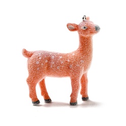 Легкий Лосось Кулоны из флокированной смолы, пятнистый олень, с железной платиной петлей, светлый померанцевый, 53.5x47x16.5 мм, отверстие : 1.8 мм