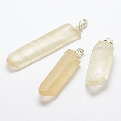 Quartz Crystal Natural Quartz Crystal Pointed Pendants, with Silver Tone Brass Findings, Faceted, Polishing, Bullet, 43.5~62.5x13~15.5x6~13mm, Hole: 5x8mm