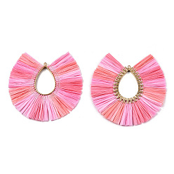 Ярко-Розовый Рафия кисточка большие подвески, со сплавочной фурнитурой, фанатские прелести, без кадмия и без свинца, ярко-розовый, 83~89x82~86x3.5 мм, отверстие : 2 мм