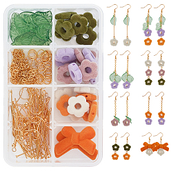 Golden DIY Flocky Earring Making Kits, Including Acrylic Beads & Beads Frames & Pendants, Iron Bar Links Connectors, Brass Cable Chains & Earring Hooks, Golden