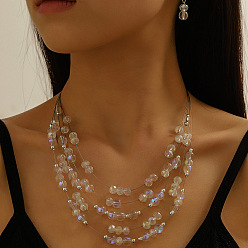 Прозрачный АВ Комплекты из ретро-сплава, смолы, подвесных серег и многослойных ожерелий, богемный стиль, ясно AB, Серьги: 37x8 mm