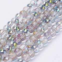 Светло-серый Гальванические стеклянные бусины, с половиным покрытием цвета радуги, граненые, шайба, светло-серый, 8x6 мм, отверстие : 1 мм, около 39 шт / нитка, 7.8 дюйм (20 см)