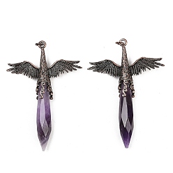 Аметист Крупные подвески из натурального аметиста с огранкой в форме остроконечной пули., подвески в виде ангельских крыльев из сплава, Красная медь, 73~74x52~52.5x11 мм, отверстие : 4 мм