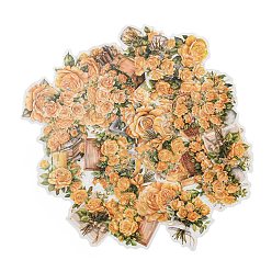 Orange 50Pcs 25 Styles Flower PET Waterproof Stickers Sets, Adhesive Decals for DIY Scrapbooking, Photo Album Decoration, Orange, 28~40x30~35x0.1mm, 50pcs/set