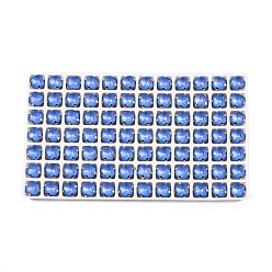 Сапфир Aurora(jm) пришиваем горный хрусталь, граненый стеклянный горный хрусталь, многожильных ссылки, с латунной оправой золотистого цвета, закругленный квадрат, сапфир, 8.8x8.8x5.5 мм, отверстие : 1 мм