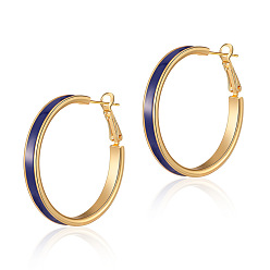Темно-Синий Серьги-кольца из латуни с эмалью, золотые, темно-синий, 40 мм