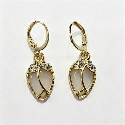 Light Gold Серьги-подвески из сплава с прозрачным кубическим цирконием, со стеклом и опалом, цветок, золотой свет, 32x12 мм