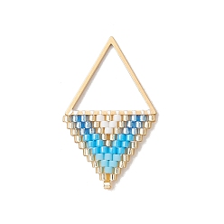 Синий Подвески из бисера Miyuki Glass., треугольный шарм, с 304 соединительным кольцом из нержавеющей стали, градиент цвета, синие, 31x19x2 мм, отверстие : 0.8 мм