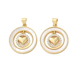 Сердце Латунные микро проложить кубического циркония подвески, с оболочкой, плоские круглые прелести, реальный 18 k позолоченный, стойки покрытие, прочное покрытие, без кадмия и без свинца, сердце, 24x21x2.5 мм, отверстие : 4x3 мм