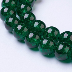 Dark Green Spray Painted Crackle Glass Beads Strands, Round, Dark Green, 10mm, Hole: 1.3~1.6mm, about 80pcs/strand, 31.4 inch