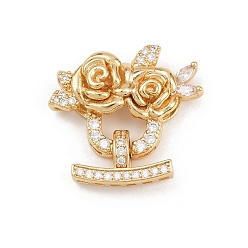 Настоящее золото 18K Латунное микропейв, прозрачный кубический цирконий, складные застежки, цветок, реальный 18 k позолоченный, 18.5x24x7.5 мм