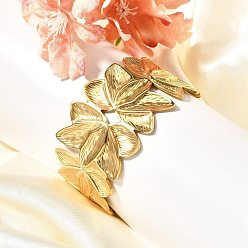 Лист 304 женские браслеты с открытыми манжетами из нержавеющей стали, лист, внутренний диаметр: 2-3/8x1-7/8 дюйм (6.15x4.75 см)