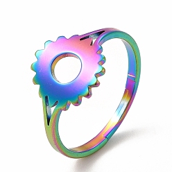 Rainbow Color Ионное покрытие (ip) 304 регулируемое кольцо из нержавеющей стали в виде подсолнуха для женщин, Радуга цветов, размер США 6 1/4 (16.7 мм)