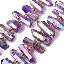 Фиолетовый Гальванические природный кристалл кварца бусы пряди, граненые, палочка для наггетсов, с бисером, фиолетовые, 11~25x3~9x4~10 мм, отверстие : 1~1.2 мм, около 19~26 шт / нитка, 7.09~7.48'' (18~19 см)